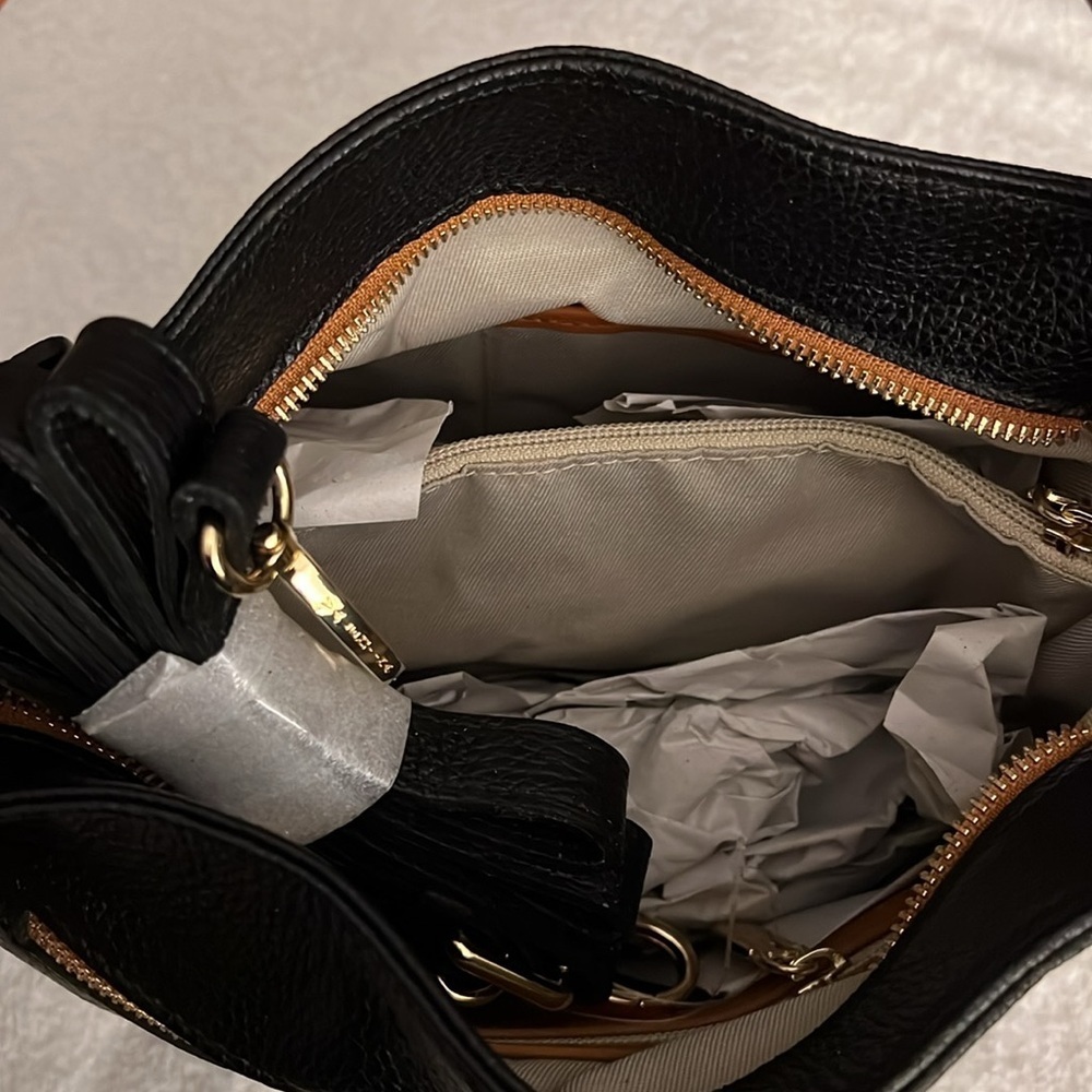 Valentina Black and Tan Hobo Bag with Metallic Accents - Picture 5 of 8